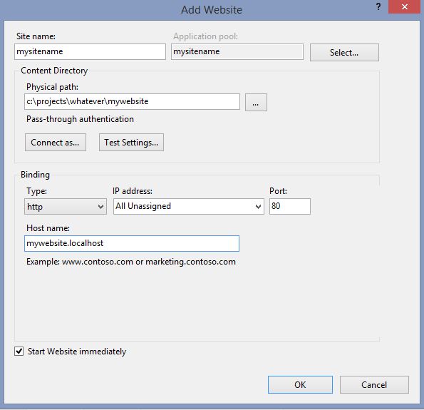 Creating a new site in IIS