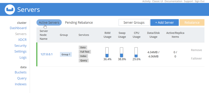 Couchbase Servers list of nodes