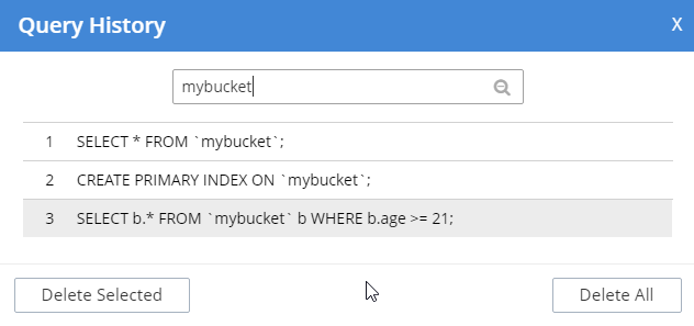 Couchbase Query Workbench history