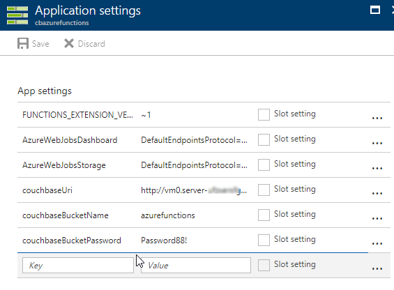 Azure Functions App settings